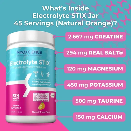 Miniatura 4 de MYOXCIENCE Electrolyte STIX Polvo de electrolito de creatina Recuperación del ejercicio y el desarrollo muscular con sal real