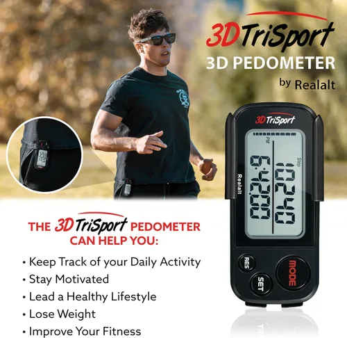 Miniatura 3 de Realalt 3DTriSport 3D Walking Pedometer with Clip & Strap, Accurate Step Counter with 30-Day Memory, Distance in Miles/KM with Large Display Perfect