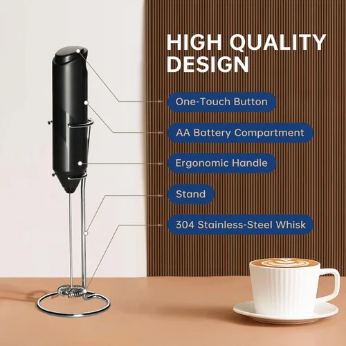 Miniatura 5 de YSSOA Espumador de leche eléctrico de mano con soporte de acero inoxidable, mezclador de bebidas batidor a pilas para café, frappé, latte, matcha