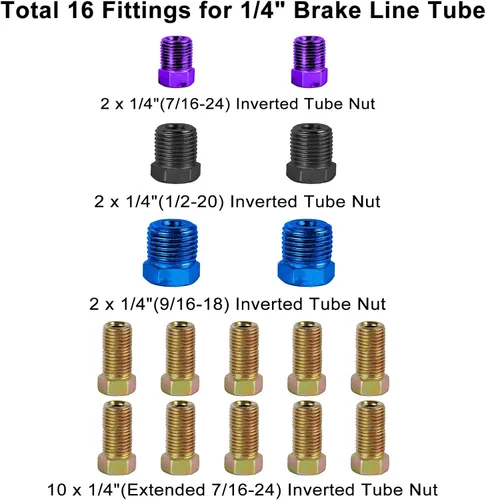 Miniatura 4 de MuHize Kit de línea de freno de doble tamaño (1/4 + 3/16 pulgadas), tubo de freno de níquel de cobre de 25 pies para Ford/Toyota Tacoma, resistente
