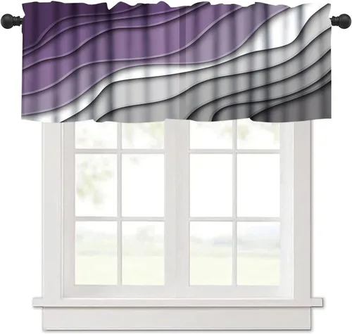 Miniatura 19 de Cenefa de cortina geométrica para ventanas, cenefa moderna con bolsillo para barra, 1 panel, cortinas cortas abstractas para playa, cortinas cortas