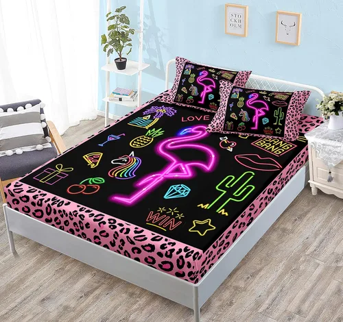 Miniatura 16 de HOSIMA Juego de ropa de cama de 3 piezas para niños, color negro, tamaño individual, sábana bajera ajustable de ajolote de dibujos animados, vida