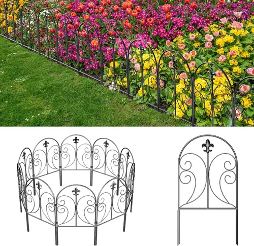 Valla Decorativa para Jardín Paquete de 10, 24 pulgadas (Alto) x 10 pies (Largo) Valla Barrera para Animales, Valla de Metal Resistente al Óxido