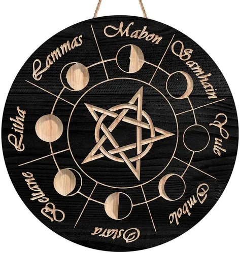 Miniatura 28 de Artsy Woodsy Letrero de madera de la rueda del año (no tallado) para decoración del hogar, bruja, pagana, Wicca, días festivos celtas, regalos 25