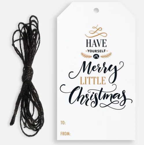 Etiquetas de regalo de Navidad con cordel de yute, paquete de 25 unidades negras y doradas "Have a Merry Little Christmas" tarro de masón y