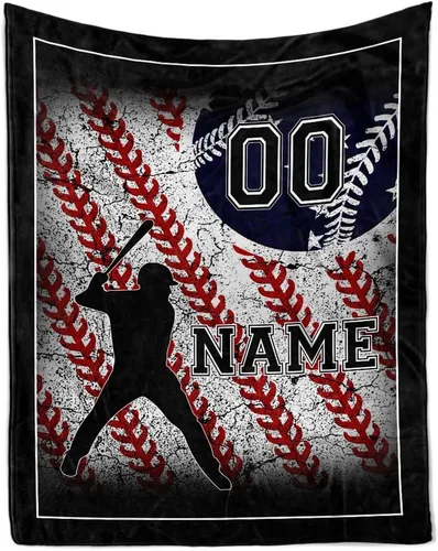 TEEMAN Manta de béisbol personalizada para niño, regalos de noche de béisbol para adultos mayores 2024, manta de bandera estadounidense, regalos de