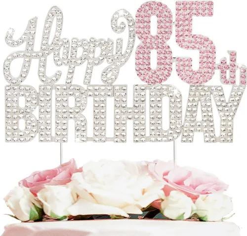 Miniatura 28 de Decoración de pastel de diamantes de imitación rosa y plateado con texto en inglés "Cheers to 11 Years Old Eleven Bday" de metal brillante