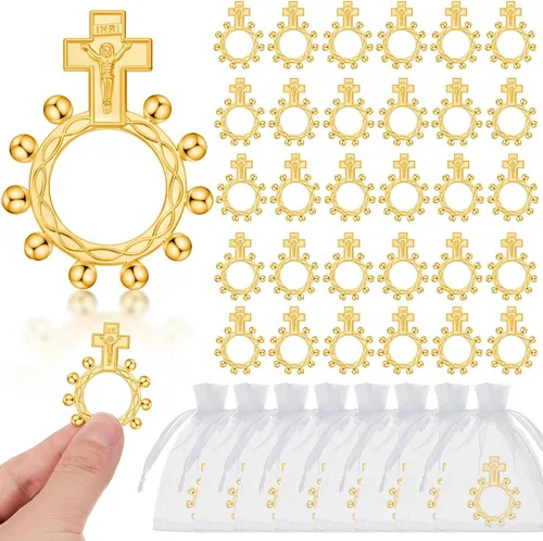 Landical Conjunto de Recuerdos de Bautismo Anillos de Rosario Religiosos para Dedos a Granel Cruz Pequeña de Bolsillo Oración Anillos Católicos con