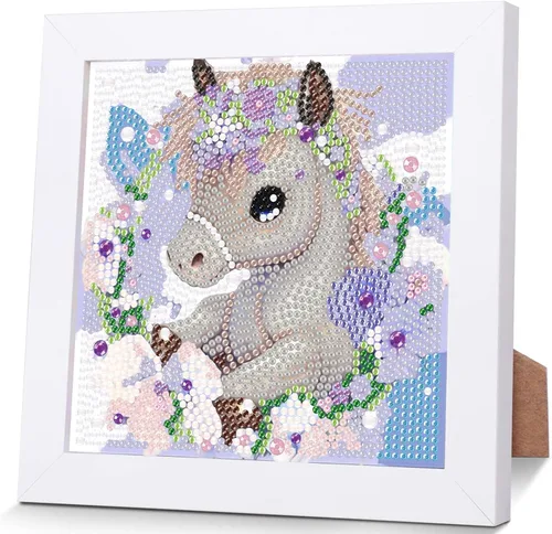 Miniatura 22 de xackcme Kits de pintura de diamantes de gato para niños con marco, arte de diamantes de animales para niños de 4 a 8 a 12 años, kit de pintura