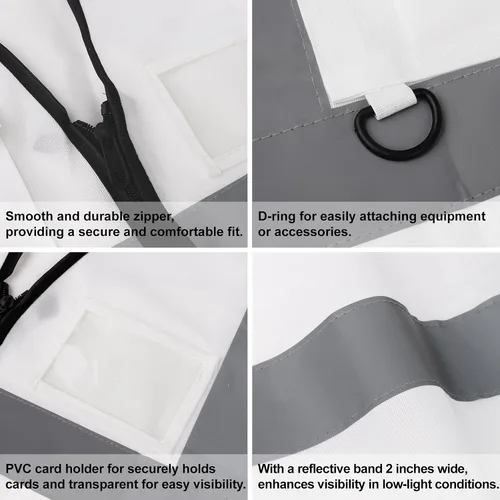 Miniatura 4 de TOPTIE Chaleco de seguridad blanco, chaleco de comando de incidentes con 5 bolsillos y tiras reflectantes de alta visibilidad de 2 pulgadas