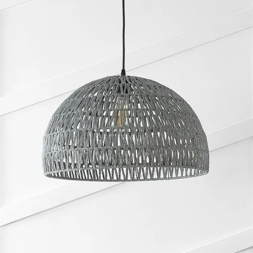 Miniatura 7 de JONATHAN Y Lámpara colgante LED de cuerda tejida bohemia moderna gris de 20 pulgadas, lámpara de techo de cúpula ajustable para isla de cocina