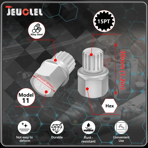 Miniatura 7 de Llave de tuerca de bloqueo de rueda de 11/15PT compatible con BMW, enchufe de tuerca de bloqueo de rueda AdaPTer, herramienta de extracción