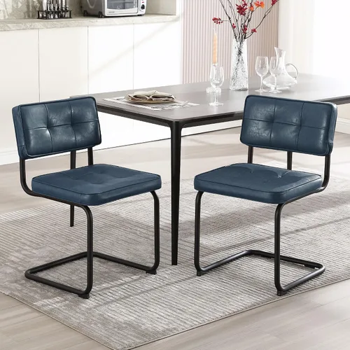 Miniatura 11 de Zesthouse Juego de 2 sillas de comedor de metal industrial, sillas de cocina tapizadas de cuero sintético con base de metal negro, para cocina