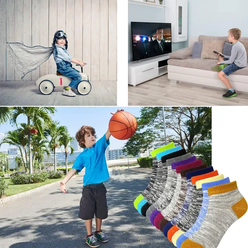 Miniatura 7 de Jamegio Calcetines de tobillo atléticos 12 pares de calcetines para niños pequeños medio cojín calcetines de corte bajo para niños niñas de 2 a 8
