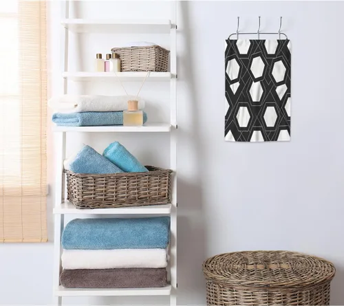Miniatura 4 de AOYEGO Toallas geométricas de mosaico hexagonal blanco y negro, rompecabezas, rayas de diamante, abeja, baño, cocina, toallas de mano para playa