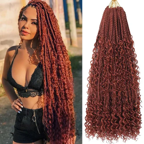 Miniatura 30 de COOKOO Cabello de Trenzas de Caja Bohemias de Ganchillo de 8 Pulgadas para Mujeres Negras, Paquete de 8, Cabello Sintético de Trenzas de Caja
