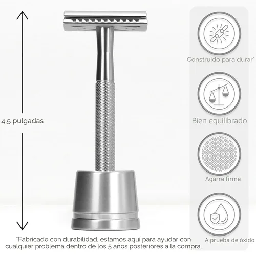 Miniatura 2 de Bambaw Maquinilla de Afeitar de Seguridad de Doble Filo para Hombres con Soporte, Maquinilla de Afeitar de Metal Reutilizable con 5 Cuchillas