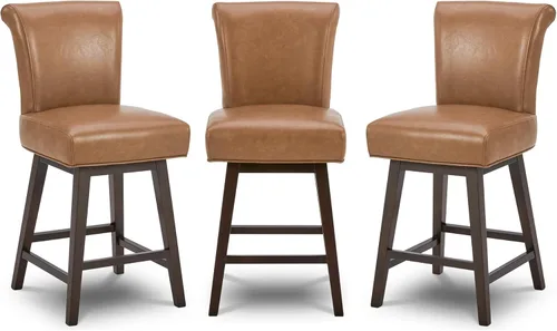 Miniatura 17 de CHITA Taburete giratorio de 26 pulgadas con altura de mostrador, taburete de bar tapizado moderno con respaldo certificado FSC de cuero sintético