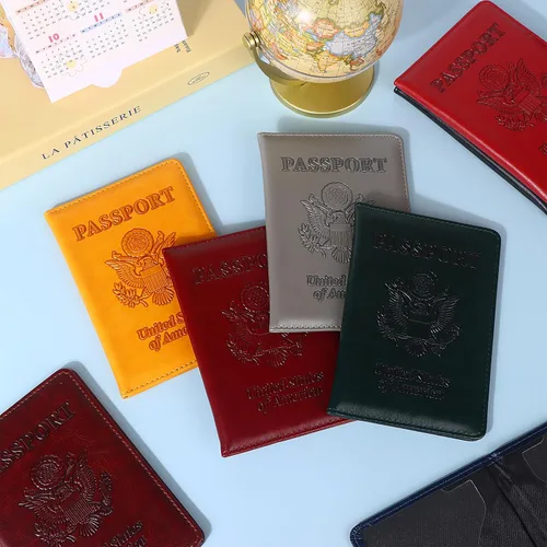 Miniatura 5 de Paquete de 8 soportes para pasaporte de viaje, fundas de pasaporte de cuero con ranura para tarjeta de vacunación, funda para pasaporte, protector