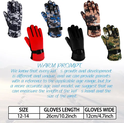 Miniatura 3 de 6 pares de guantes de invierno para niños, impermeables, guantes de esquí para nieve, cálidos, dedos completos, snowboard, guantes unisex para clima