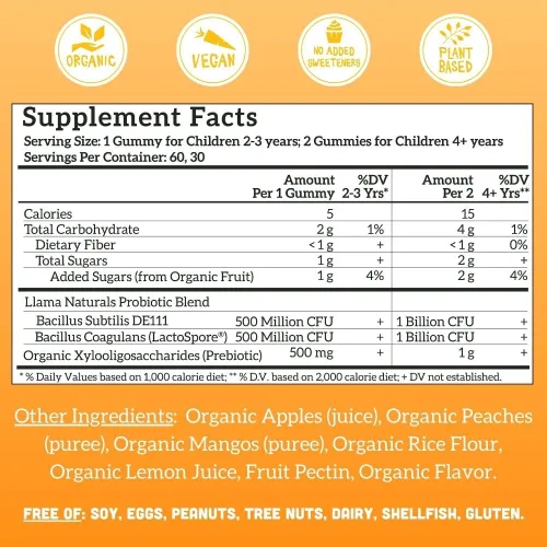 Miniatura 3 de Gomitas probióticas y probióticas de frutas enteras para niños, sin azúcar añadida, probióticos orgánicos veganos para niños, intestino, inmunidad