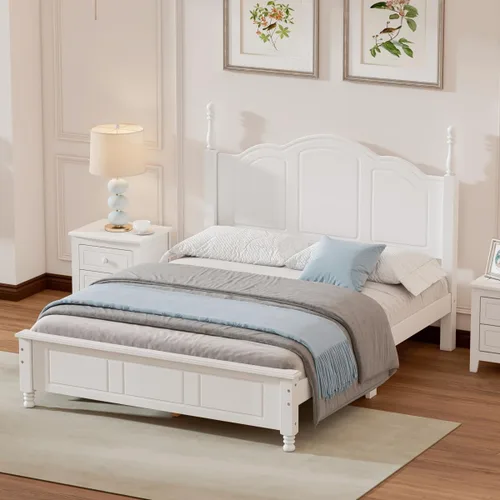 Miniatura 11 de Marco de cama de madera de pino de estilo retro con cabecero, no necesita caja de resortes, nogal oscuro