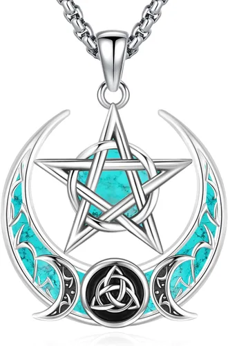 Miniatura 182 de Collar de pentagrama de plata de ley con triple luna, diosa celta, nudo celta, nudo de brujas, Ankh, sol y luna, Hécate, lilith, Santa Muerte