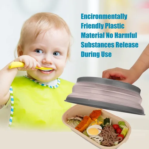 Miniatura 5 de Cubierta de microondas para alimentos, cubierta plegable para salpicaduras de microondas hecha de TPR apta para lavavajillas, sin BPA, color gris