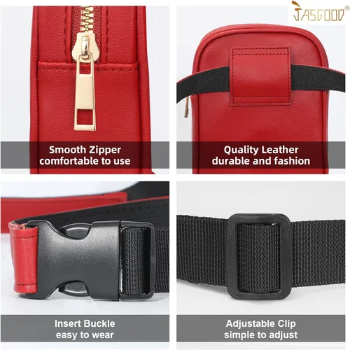 Miniatura 7 de JASGOOD Riñonera de moda para mujer, arnés de muslo, bolsa de pierna caída, C- Rojo, Moda