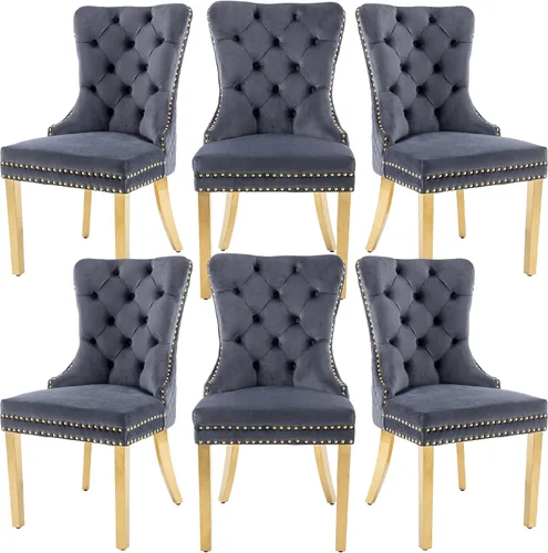 Miniatura 22 de Juego de 2 sillas de comedor de terciopelo, sillas de comedor tapizadas, sillas modernas de mediados de siglo con respaldo capitoné de enrejado