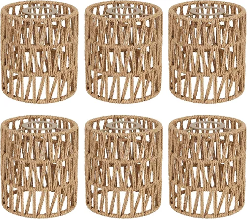 Miniatura 10 de Juego de 6 pantallas de araña de 5.0 x 5.0 pulgadas, pequeñas pantallas de lámpara de ratán con clip en bombilla, reemplazo de pantallas de lámpara