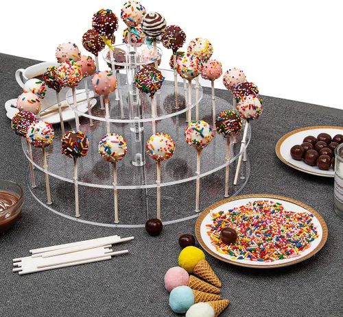 Miniatura 4 de YestBuy Soporte de exhibición para pastelillos con 30 agujeros, soporte de 3 niveles para piruletas para bodas, fiestas de cumpleaños, aniversarios