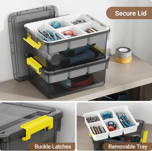 Miniatura 3 de Contenedores de almacenamiento apilables de 40 cuartos con tapas y bandejas, cajas de plástico transparente con separadores, contenedores portátiles