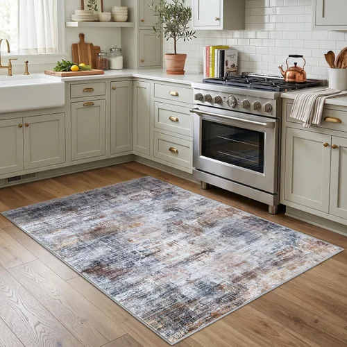 Miniatura 1056 de IOHOUZE Alfombra abstracta lavable de 3 x 12 pies para pasillos, antideslizante para cocina, camino de entrada de lana sintética para interiores