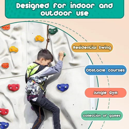 Miniatura 4 de CMOOD Presas de Escalada en Roca, Pared de Escalada en Roca para Niños, Kit de Escalada de Pared de Roca para Parque Infantil Interior y Exterior