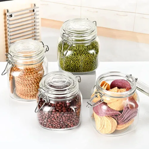 Miniatura 3 de Tarros de almacenamiento de alimentos de vidrio de 32 onzas con tapas herméticas de abrazadera, juego de 4 recipientes de vidrio herméticos