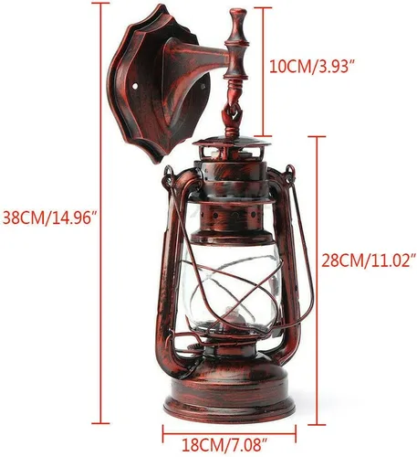 Miniatura 4 de Farol de pared con acabado de pátina oxidado, farol antiguo exterior para porche, lámpara de pared impermeable, lámpara de montaje en pared, lámpara