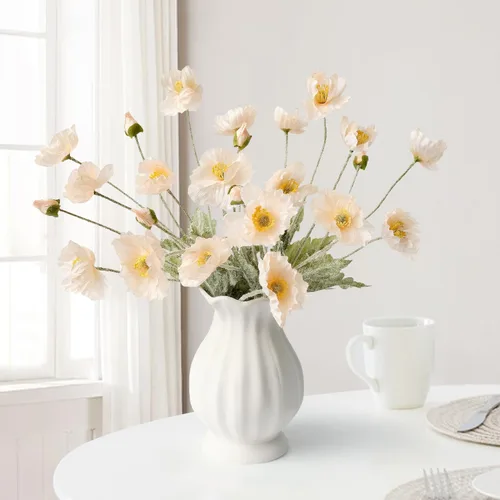 Miniatura 9 de JINWOE Flores bohemias, flores artificiales de amapola de durazno claro, 6 tallos de amapolas realistas, plantas falsas para mesa de boda, centro