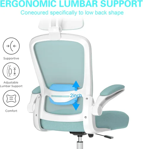 Miniatura 4 de Mimoglad Silla de oficina, silla de escritorio ergonómica de respaldo alto con soporte lumbar ajustable y reposacabezas, silla giratoria con Azul