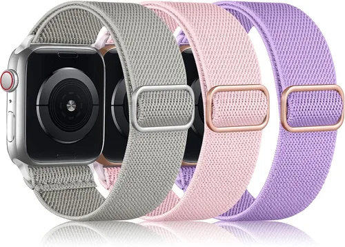 Miniatura 10 de DaQin Paquete de 3 correas elásticas Solo Loop compatibles con Apple Watch de 1.654 pulgadas, 1.614 pulgadas, 1.575 pulgadas, 1.496 pulgadas, Boho