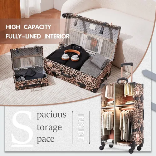Miniatura 4 de Unitravel Juego de equipaje vintage de 3 piezas para mujer con cerradura TSA, Leopardo