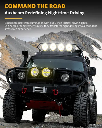 Miniatura 8 de Auxbeam Serie RAY-L - Barra de luz LED redonda de 7 pulgadas para todo terreno con haz puntual blanco/ámbar DRL de 240 W, luces todoterreno para 4x4