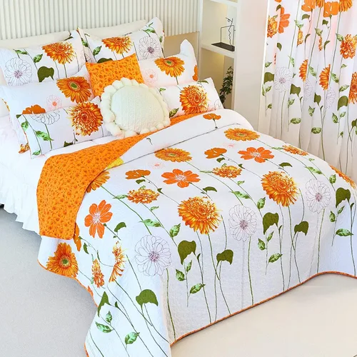 Miniatura 6 de EVENHUG Juego de 2 fundas de almohada acolchadas de girasol naranja, fundas de almohada florales a juego con decoración de ropa de cama