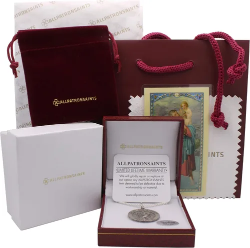 Miniatura 5 de Collar con medalla de St ChristopherMedallón de plata esterlina 925 y cadenaGrabado personalizadoCaja de regalo.