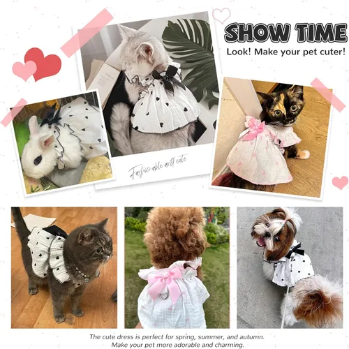 Miniatura 3 de Vestidos para perros pequeños, hembra, perro, gato, vestido lindo de algodón extra de verano, decoración de lazo, traje de cumpleaños, ropa de Rosa