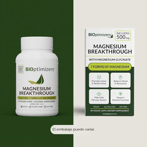 Miniatura 10 de BIOptimizers Suplemento Magnesium Breakthrough con 500mg - 7 Formas de Magnesio: Glicinato, Malato, Citrato y Más - Apoyo Natural para el Sueño