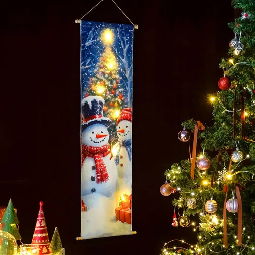 Miniatura 6 de SOFFEE DESIGN Lienzo de árbol de Navidad de 16 x 47 pulgadas, 6 luces LED, decoración de pared de invierno, punto focal de entrada de vacaciones