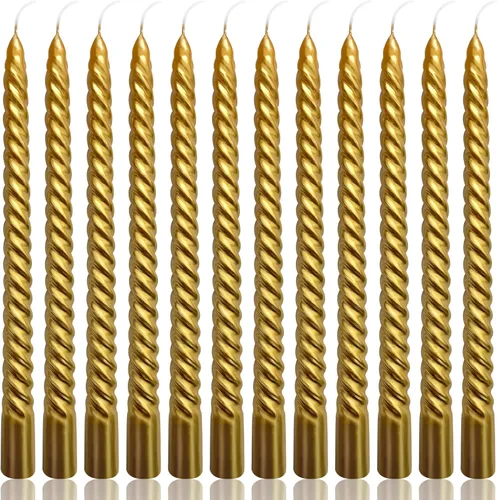 Miniatura 17 de Juego de velas cónicas en espiral de color blanco metálico de 10 pulgadas para decoración navideña, paquete de 12 velas trenzadas sin perfume, velas