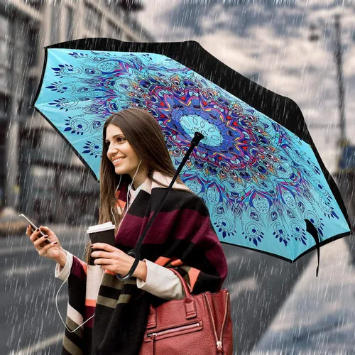 Miniatura 3 de Owen Kyne - Paraguas reversible y plegable de doble capa a prueba de viento, con soporte propio de diseño invertido, protección contra la lluvia
