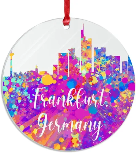 Miniatura 3 de Alemania Frankfurt Skyline Adorno de Navidad 2022 Alemania Frankfurt, arte de acuarela, adornos de Navidad para niños, colorido paisaje de ciudad